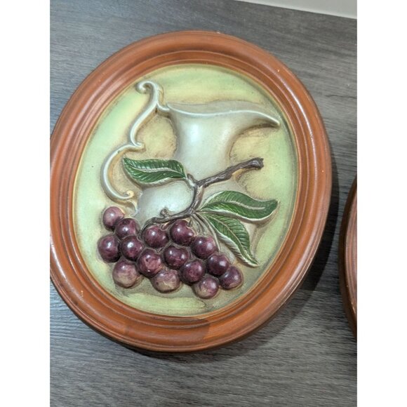 Vintage Oval Ceramic Wall Plaques With Fruits & Teapots Set Of 2 Made In Japan - Picture 3 of 9